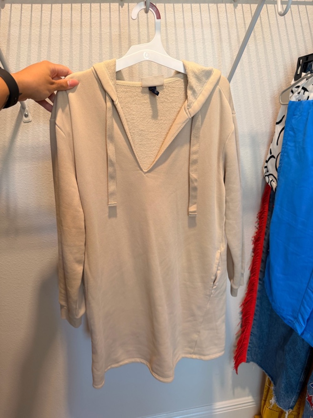 Cream Hoodie Tunic Dress